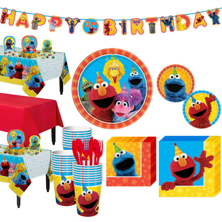 Sesame Street Tableware Party Kit for 24 Guests, with Party Favors and Banner