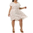 thumbnail image 1 of GRACE & GRANDEUR Robe pour Femme Grande Taille à Manches Courtes Évasées, Florale, à Basque, Robe Midi d'Été 1X Blanc, 1 of 6