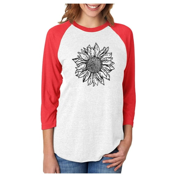 Sunflower Shirt for Women Girls Summer 3/4 Women Sleeve Baseball Jersey Shirt X-Large red/white