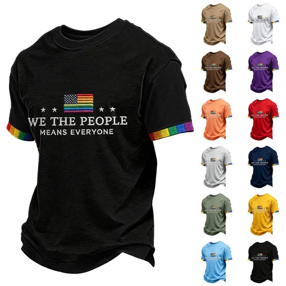 Men's We The People Means Everyone Polo Shirt with Rainbow Fist Graphic and Colorful Collar Trim Featuring Short Sleeves Black L