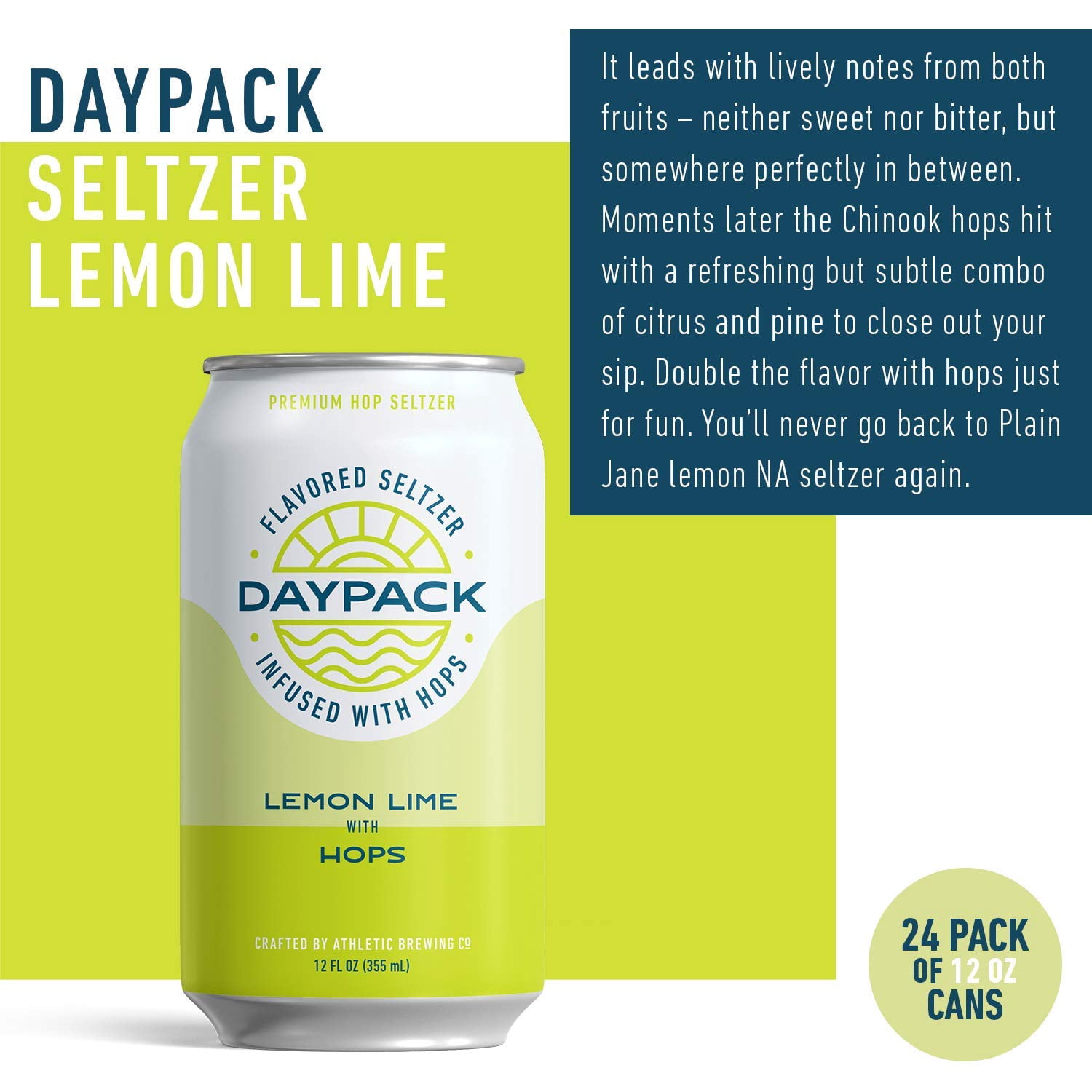 Athletic Brewing Company Daypack Sparkling Water, 24-Pack of Lemon Lime Flavored Seltzer, Zero-Calorie, Zero-Carbs, 12 fl oz Cans