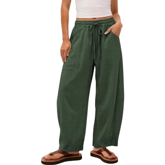 cocolona Womens Summer Casual Loose Vacation Beach Pants Elastic Waist Drawstring Straight Wide Leg Trousers with Pocket