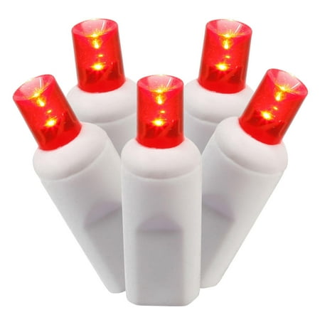 Set of 100 Red Commercial Grade LED Wide Angle Christmas Lights - White