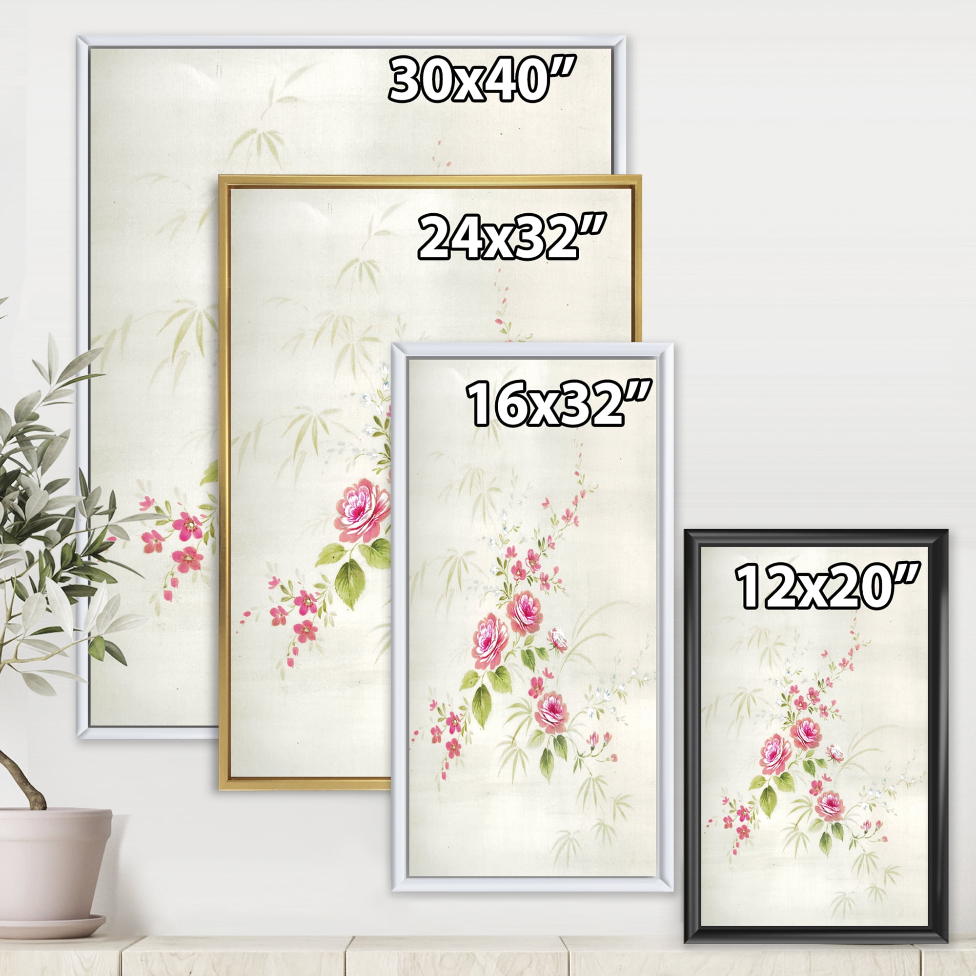Designart 'Abstract Retro Drawing of Flowers II' Vintage Framed Canvas Wall Art Print