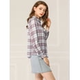 thumbnail image 4 of Allegra K Camisa A Cuadros Con Botones Ligero Manga Larga Ajuste Clásico Para Mujer Púrpura L, 4 of 6