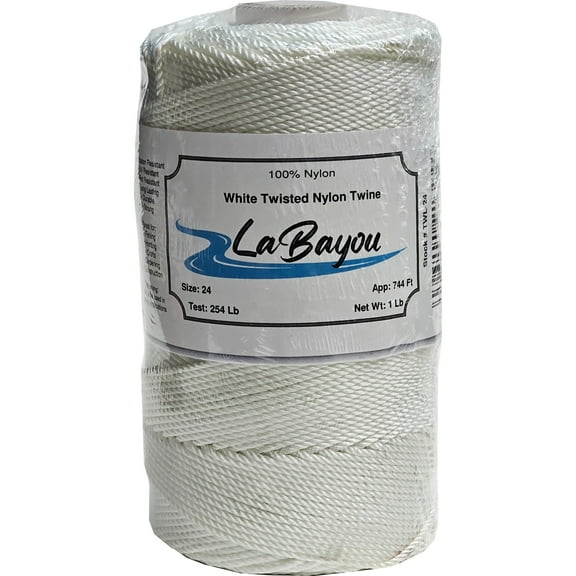 Twisted 100% Nylon Twine. Strong and Durable, for Fishing, Projects, Construction, Gardening, Decorating. LaBayou Brand. 1 lb, size 9