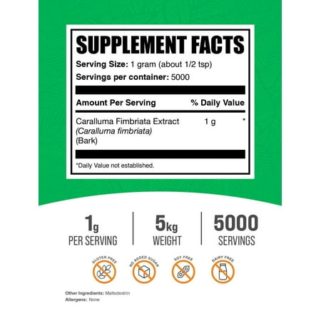 BulkSupplements Caralluma Fimbriata Extract Powder - 1g per Serving - 5 Kilograms (11 lbs) - 5000 Servings