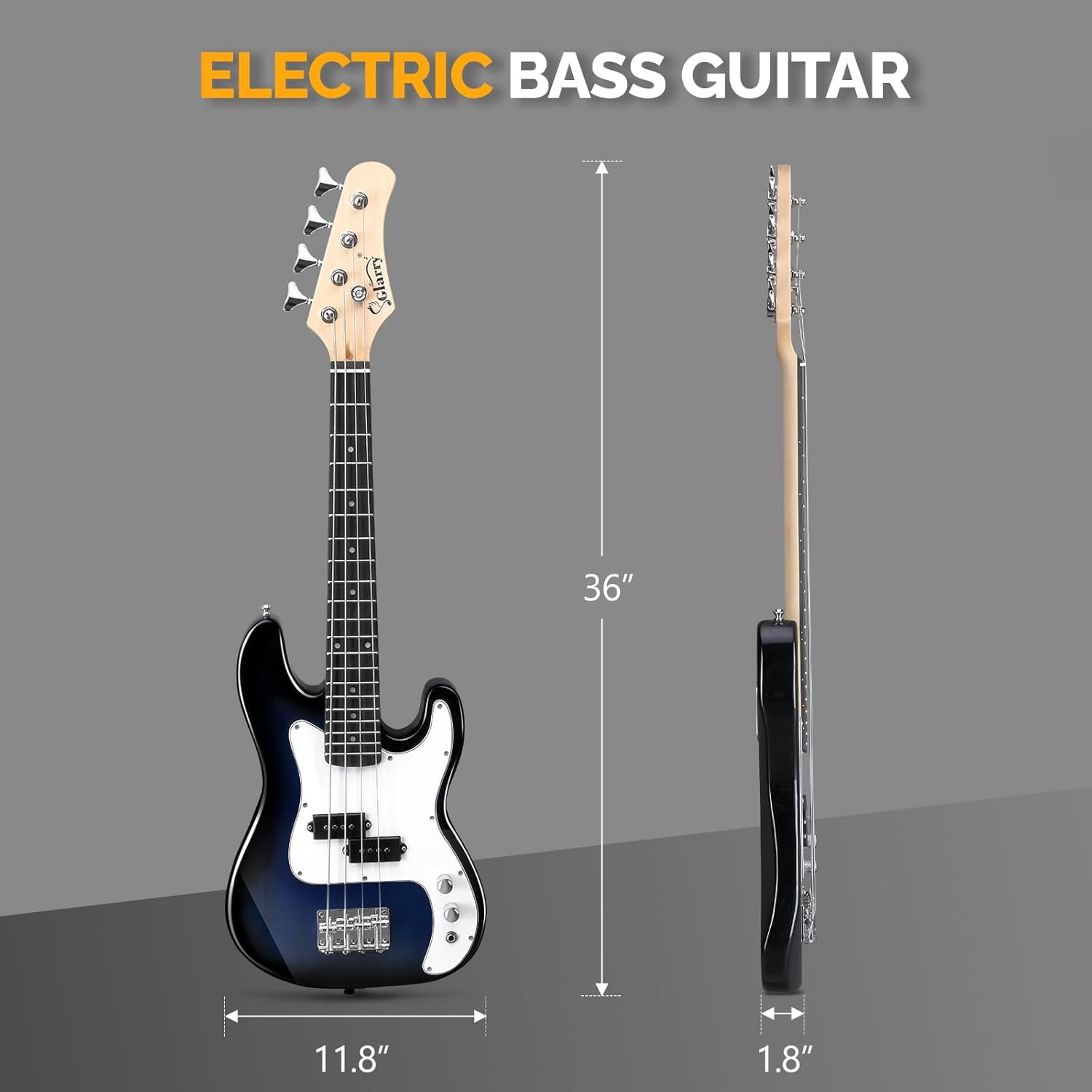 GLARRY 36in Electric Bass Guitar, 4 String Beginner Starter Kit with Accessories including Cable, Strap, Bag for Kids and Adults (Red)