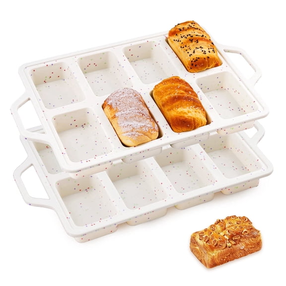 Lumikrypt 2 Pack Silicone Mini Loaf Pans with Metal Frame, 8 Cavity Non Stick Bread Pan, Mini Bread Loaf Pan for Baking, Banana Bread, Dishwasher Safe