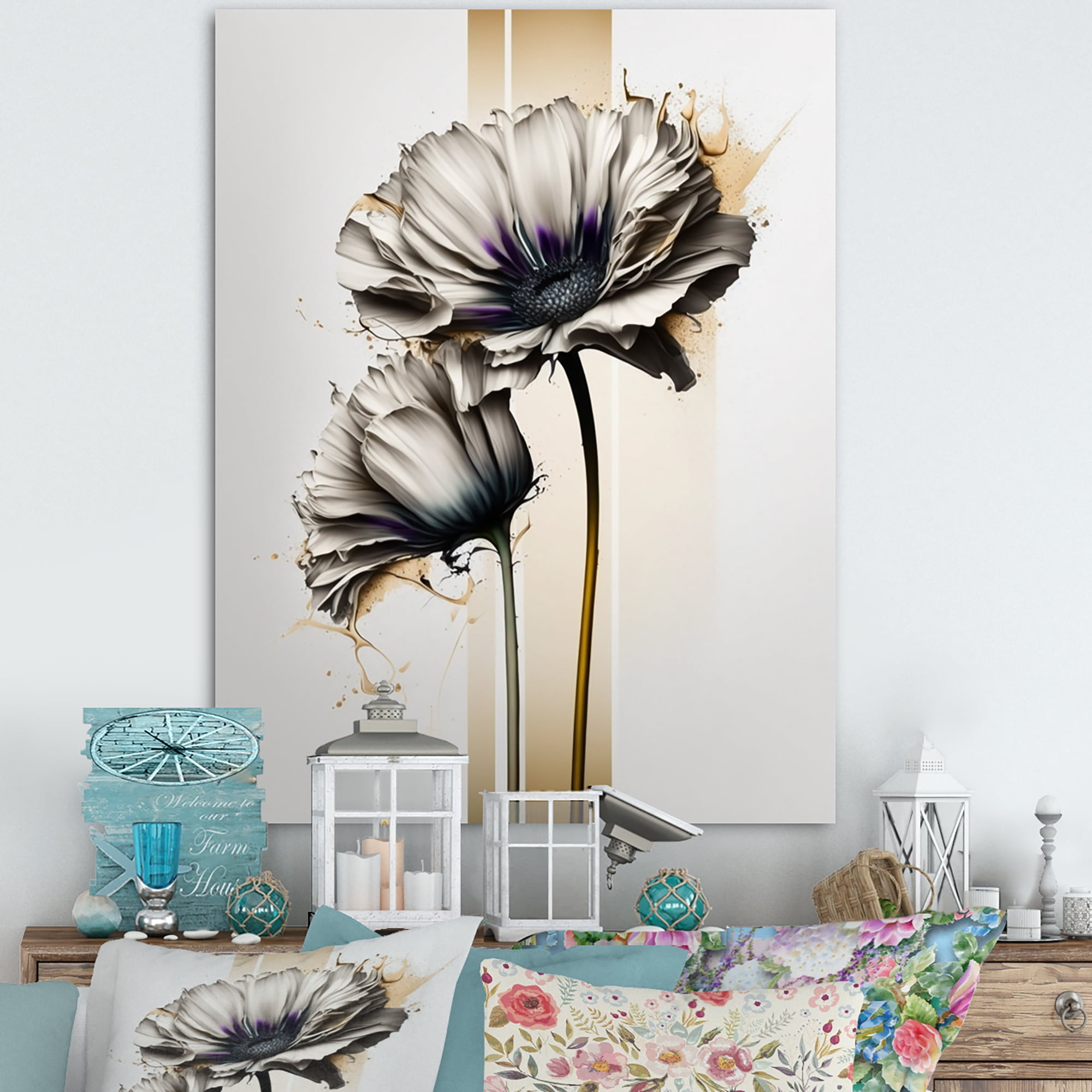 Designart White Gerbera Flower On Golden Beige Paint I Canvas Wall Art