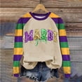 thumbnail image 4 of Sexlip Womens Long Sleeve Sweatshirt Mardi Gras Letter Print Design Contrast Sleeve Soft Fabric Comfortable Silhouette for Casual Occasions Yellow L, 4 of 4