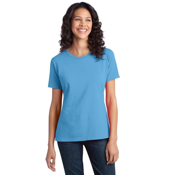 Camiseta de Algodón Port & Company LPC150 Hilado en Anillos para Mujer Azul Acuático XS
