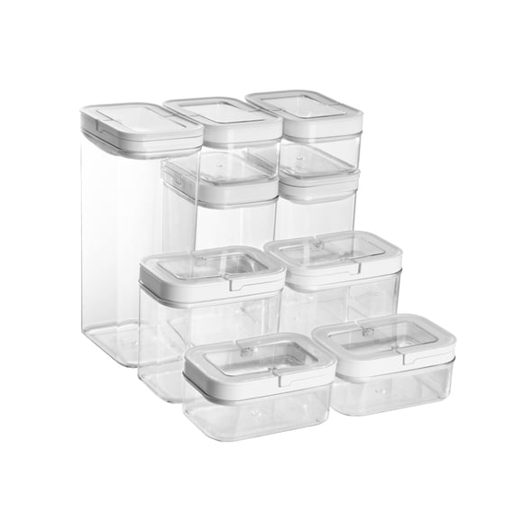Contenedores Herméticos AGBOX con Asa 9 piezas Acrílico Blanco y Transparente