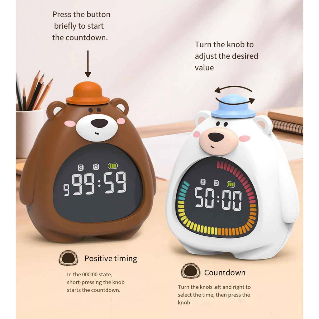 PatungKu Bear Shape Alarm Clock With Nightlight Timer Function Soft Glows Silicones PVC Safe For Children Bedrooms Home Decors