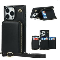 Luxury Wallet Case Compatible with iPhone 14 Pro 6.1 inch,Zipper Closure Luxary PU Leather with Phone rope Card Slot Card Holder Stand Shockproof Kickstand Case for iPhone 14 Pro 6.1 inch, Black