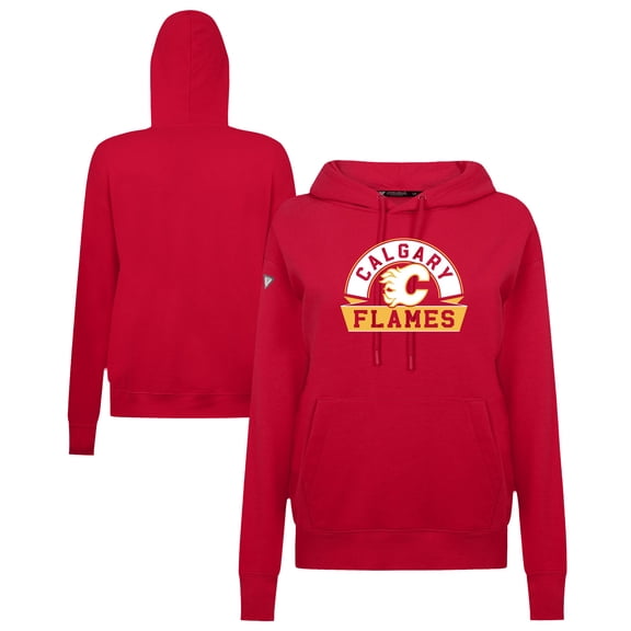 Women's Levelwear Red Calgary Flames Adorn Banner Arch Pullover Hoodie