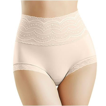 Arnsht Women s Briefs Underwear Cotton High Waist Tummy Control Panties Soft Breathable Rose Jacquard Ladies Panty Beige M