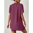 thumbnail image 4 of Women'S 2 Pieces Short Sleeve Lounge Sets Oversized T-Shirts and Biker Shorts Wine Red S, 4 of 7