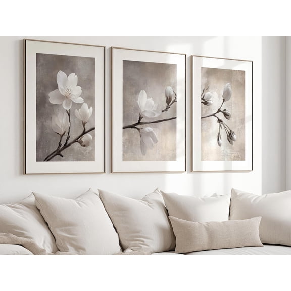 UNFFRAMED Magnolia Wall Art Poster Set, Neutral Tone Botanical Posters Set 3 Prints 8x12