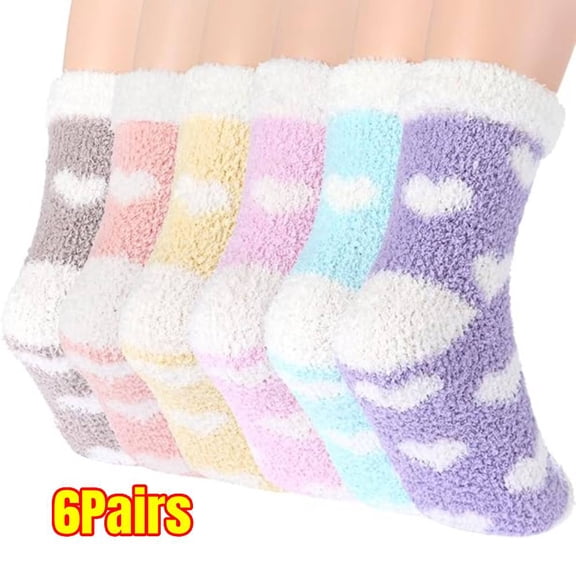 6 Pairs Women Fuzzy Fluffy Socks Cozy Slipper Socks Warm Soft Winter Plush Home Sleeping Socks Gifts