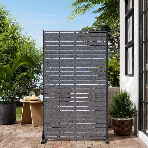 TOPCOMFY 72" H Privacy Screen HDPE Freestanding Privacy Panel with Stand for Outdoor, Dark Gray