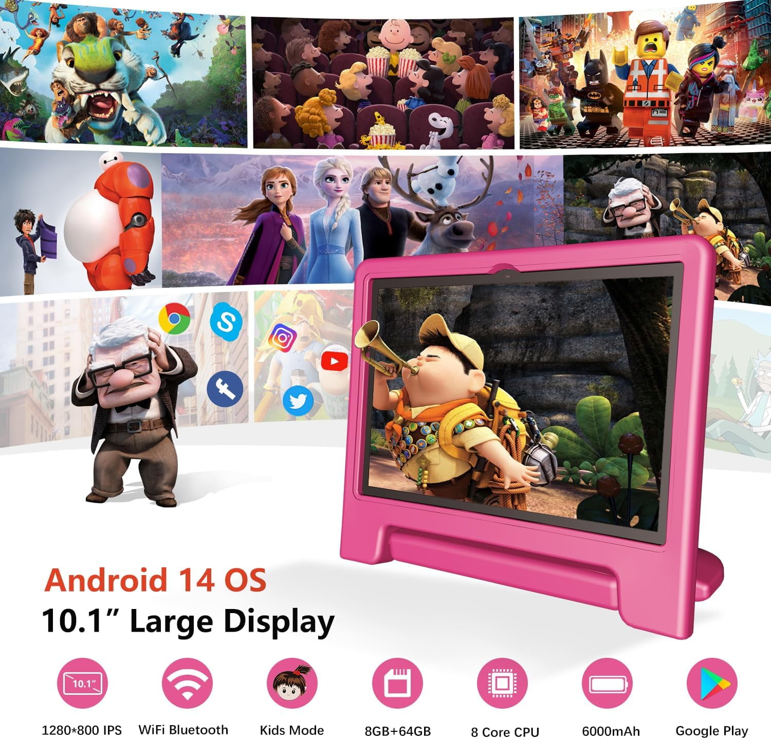 ITDULCET Kids Tablet 10 inch Android 14, 8GB RAM+64GB ROM Toddler Tablet for Children Teen, 2.4G & 5G WiFi, Dual Camera, 10.1" IPS HD Screen Family Link Parent Control, 2-Year Warranty