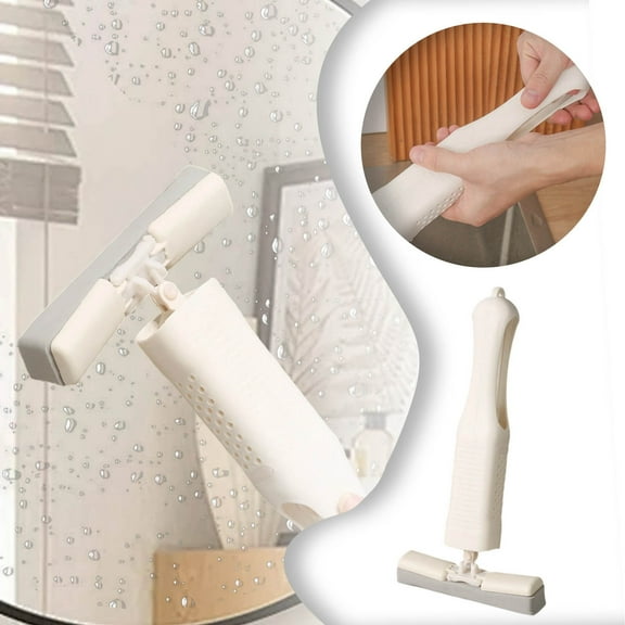 Portable Mini Cleaning Mop with Self-Squeeze - Wet and Dry Magic Sponge Mop for Kitchen, Bathroom, Glass, Car & Desktop Cleaning, Strong Absorbent Household Mini Mop (White)