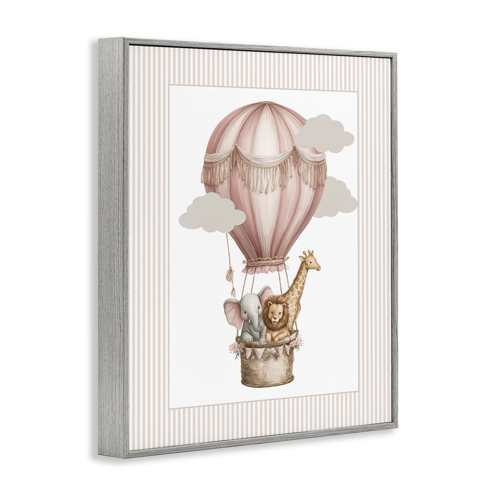Stupell Industries Hot Air Balloon Animals Pink Gray Framed Giclee Art, design by Christine Simpson Art