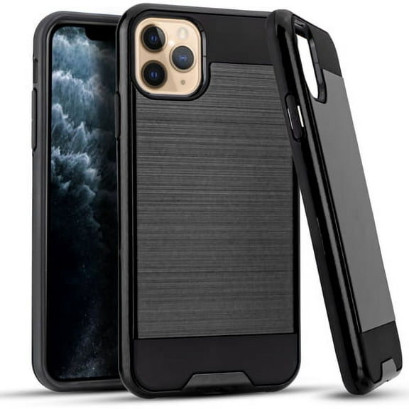 iPhone 11 Pro Max Case, 2-Piece Style Hybrid Shockproof Hard Case Cover with [Tempered Glass Screen Protector] Hybird Shockproof And Circlemalls Stylus Pen-Black