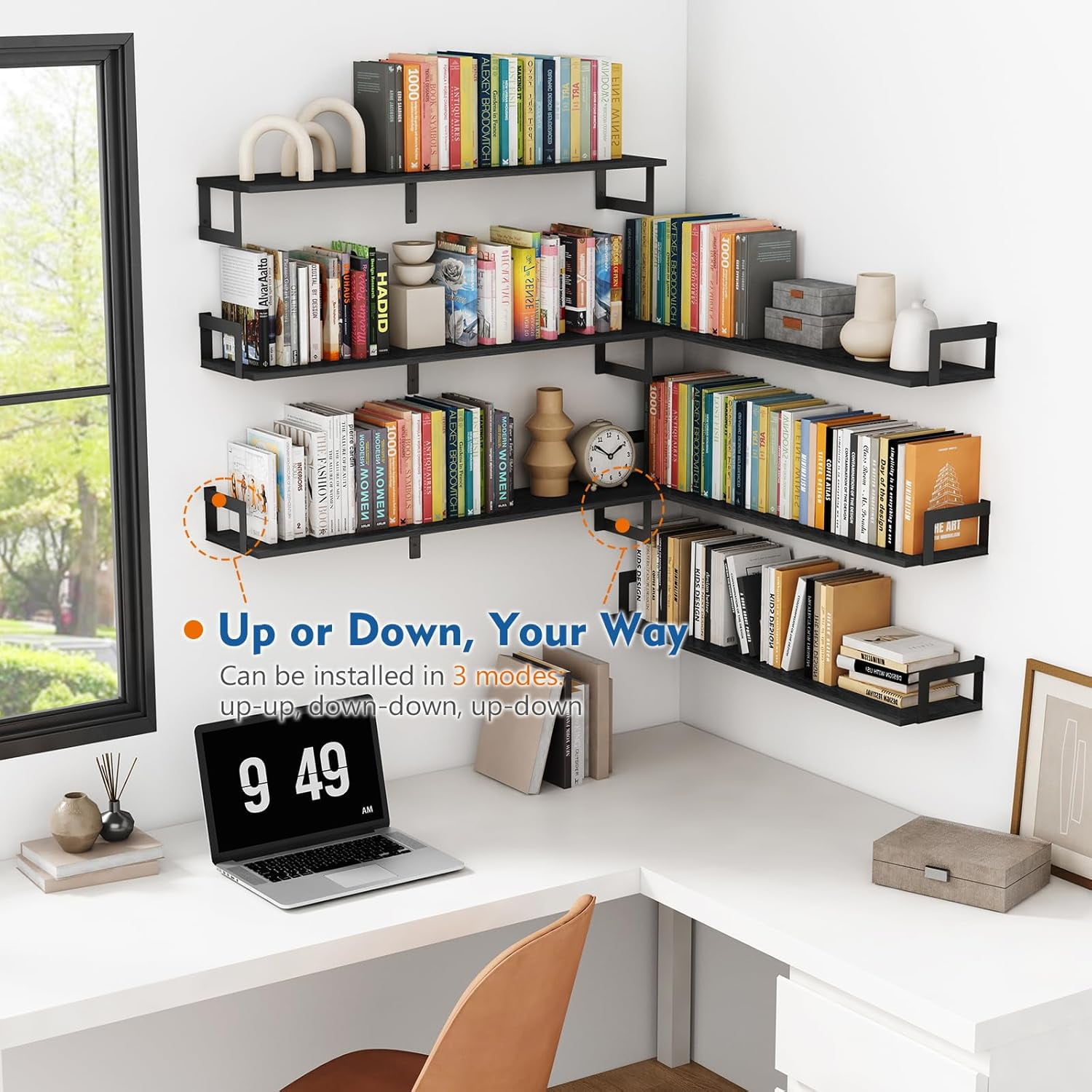 Floating Shelves for Wall 36 Inches Long 8 Inch Deep, Large Wall Book Shelves for Bedroom, Rustic Wood Hanging Bookshelf for Living Room Office Kitchen Closet Organizers and Storage - Set of 3
