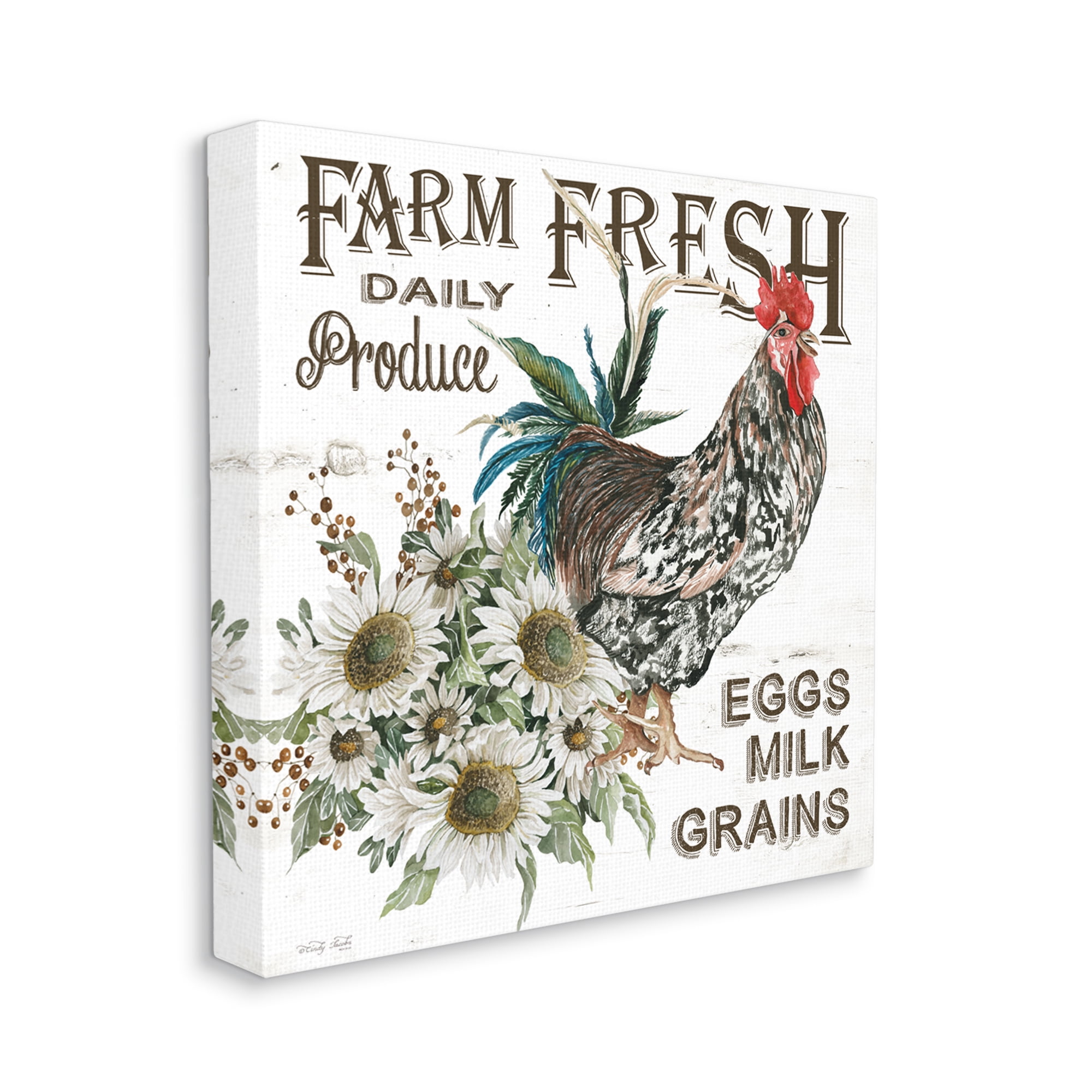 Stupell Industries Farm Fresh Country Hen Botanical & Floral Painting Gallery Wrapped Canvas Print Wall Art, 24 x 24