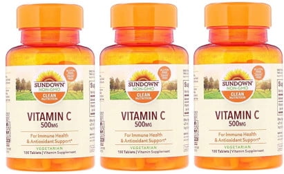 Sundown Vitamin C 500 Mg Ascorbic Acid Vitamin Supplement Tablets - 100 Tablets, 3 Pack