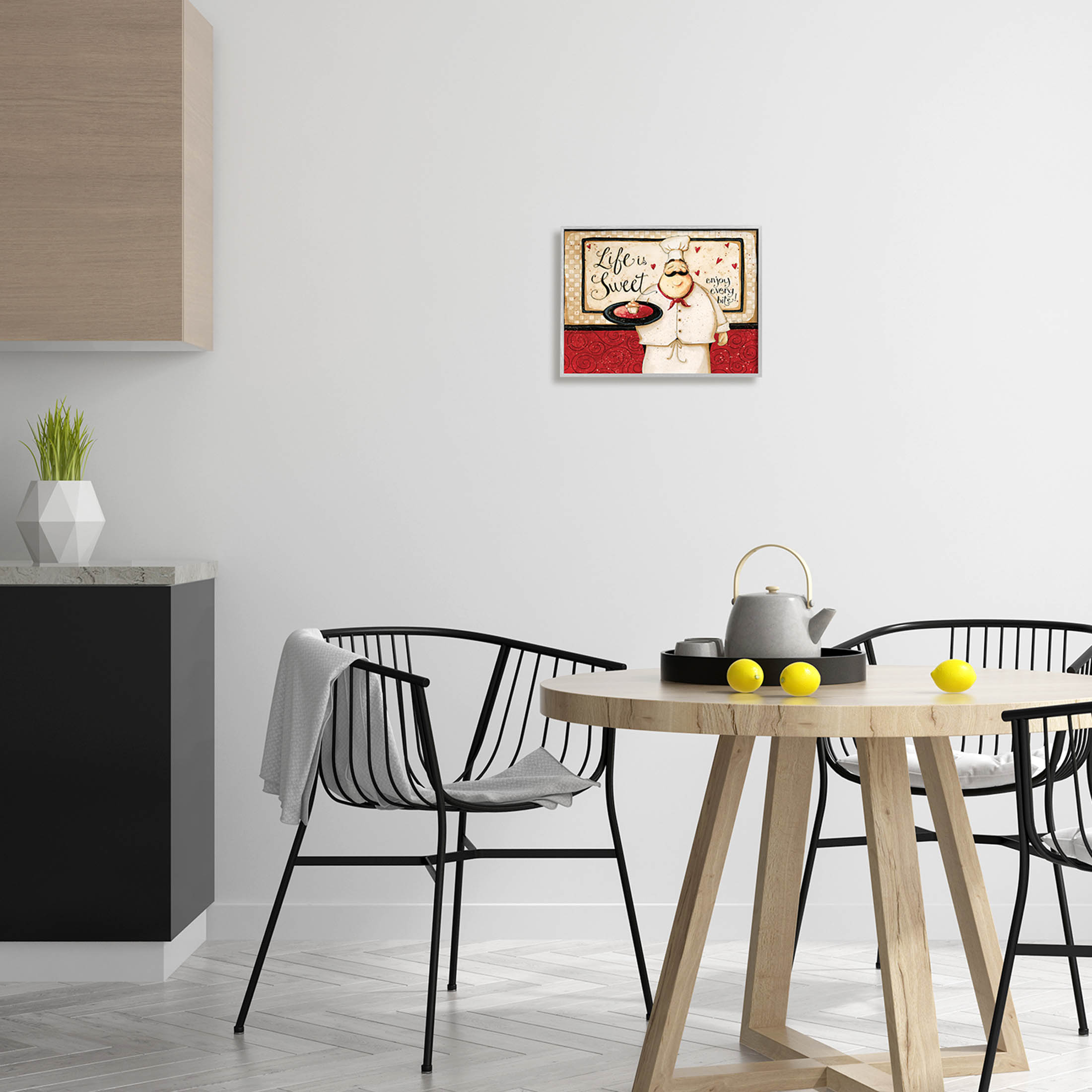 Life Is Sweet Enjoy Every Bite Phrase Food & Beverage Graphic Art Gray Framed Art Print Wall Art