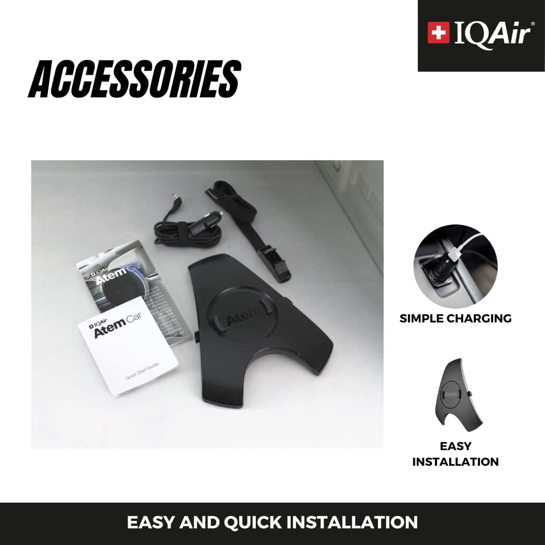 IQAir Atem Car Portable HEPA Air Purifier, Filters for Pollution, Odors, Gases, Car Fumes, and Asthma, Great for Travel or Daily Commute