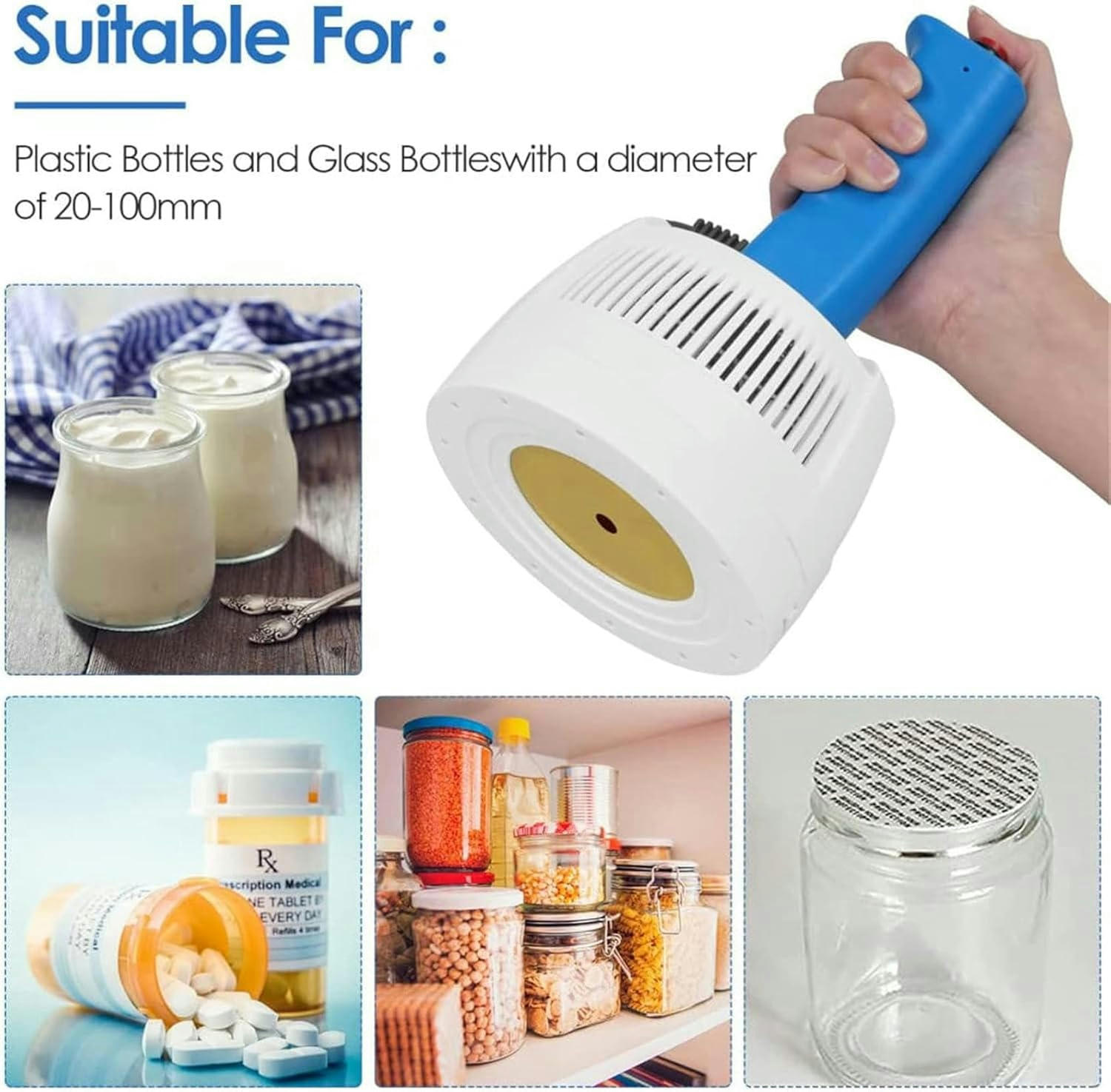 GXCZ Food Saver Vacuum Sealer Machine Handheld Induction Sealer, Portable Manual Bottle Induction Sealing Machine, Aluminum Foil Sealing Machine for 20-100mm Plastic Caps Glass Bottles