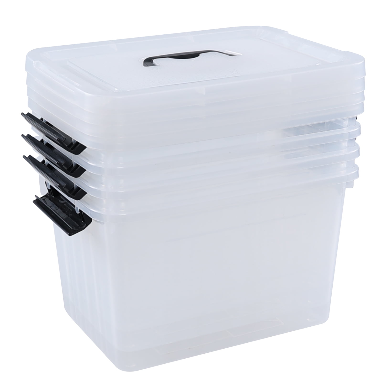 Anbers 12 Quart Storage Bin with Handle, 4 Packs Clear Plastic Storage Boxes