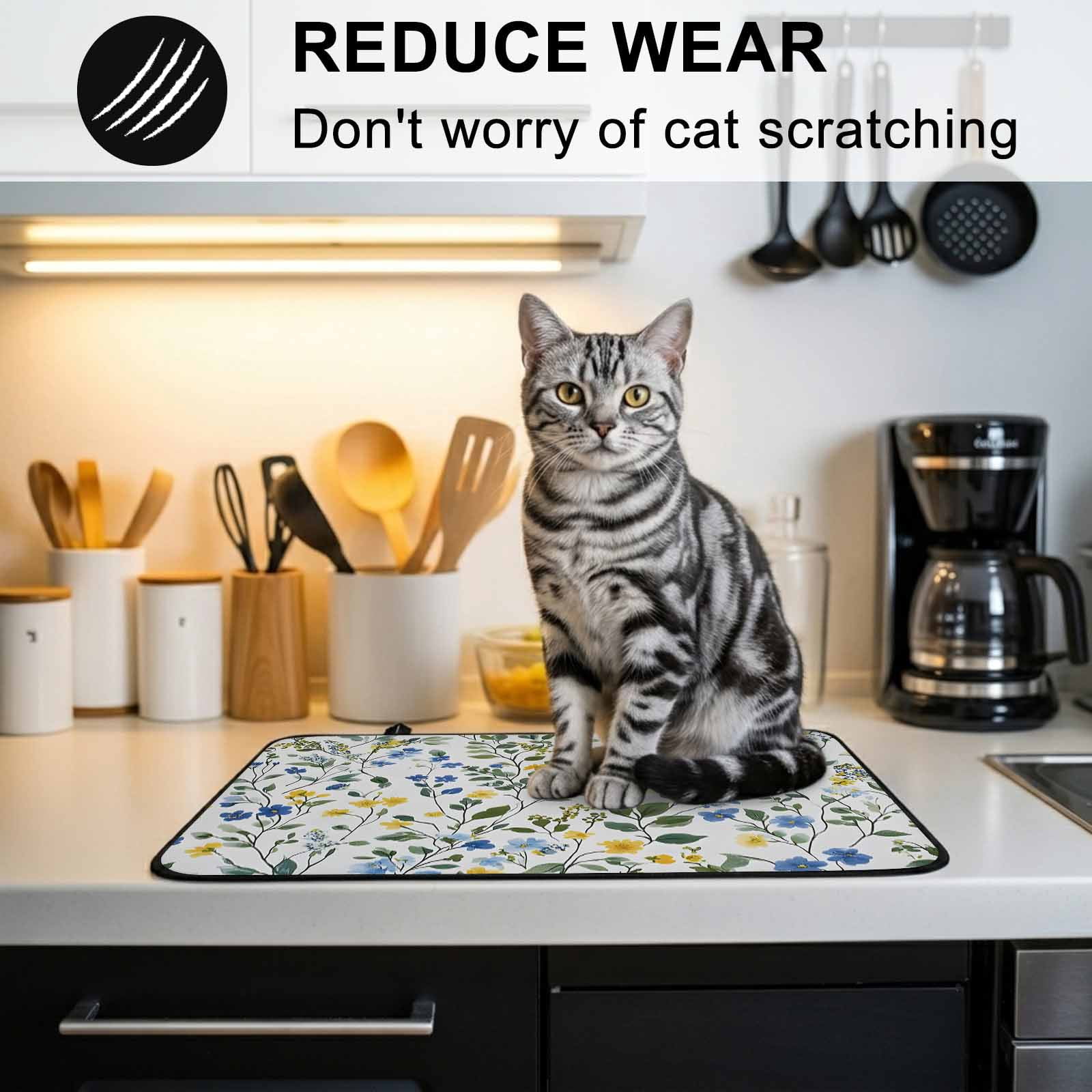 Elegant Blue Yellow Spring Floral Stove Top Cover for Electric Stove, Heat-proof & Non Slip Glass Top Stove Cover Protector, Summer Botanical Green Kitchen Flat Cooktop Rubber Mat 24x21 Inches