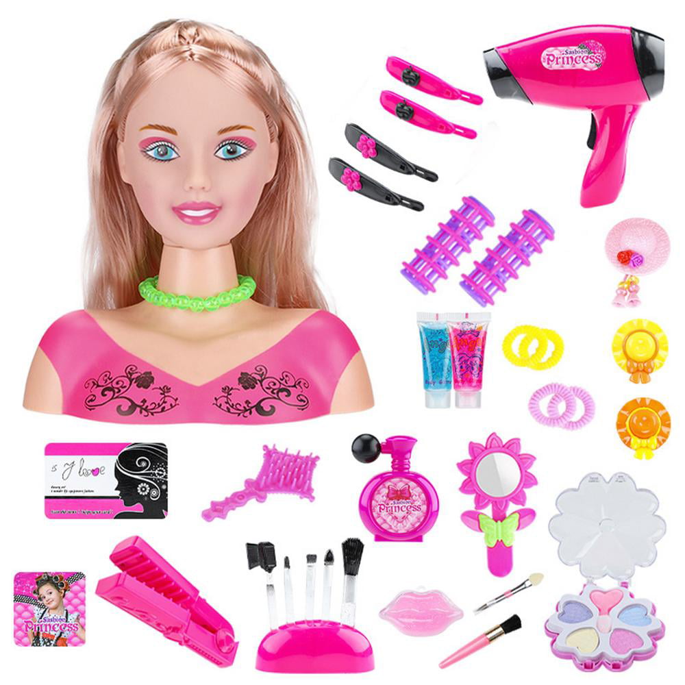 Younar Fashionistas Styling Head, Makeup Hair Dressing Heads for Kids,  Pretend Play Fancy Dress Makeup Set, Hairstyle Styling Doll with Hairdryer  gently 