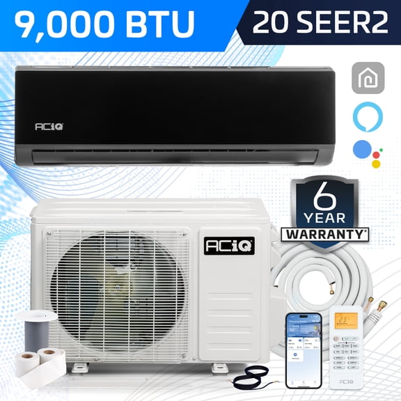 ACiQ 20 SEER2 Essentials 9000 BTU Single Zone Mini Split Heat Pump System with 16ft Line Set - R32 | Black Air Handler (115v)