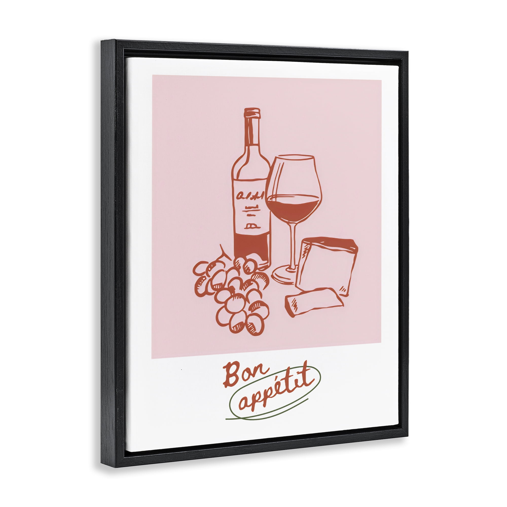Stupell Industries Bon Appetit Wine & Grapes Black Framed Floater Canvas Wall Art, design by The Prints Vibe