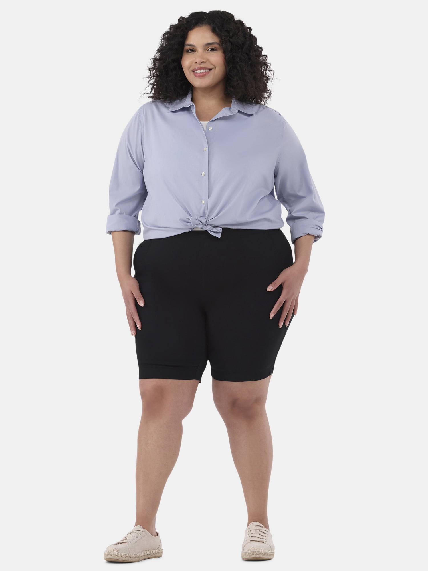 JMS Just My Size by Hanes Women's Plus Size Pull On Shorts with Pockets, Single and 2-Pack, 9” Inseam, Sizes 0X-4X