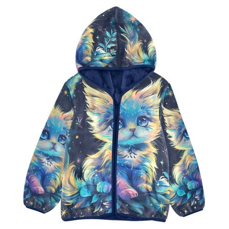 ALAZA Toddler Polar Fleece Jacket Beautiful Cute Cat Kids Hooded Warm Coats Outerwear 5T