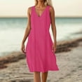 thumbnail image 2 of CHGBMOK Women Dresses V Neck Sleeveless Midi Dress Solid Loose Casual Shift Dress Wedding Guest Party Dresses, 2 of 6