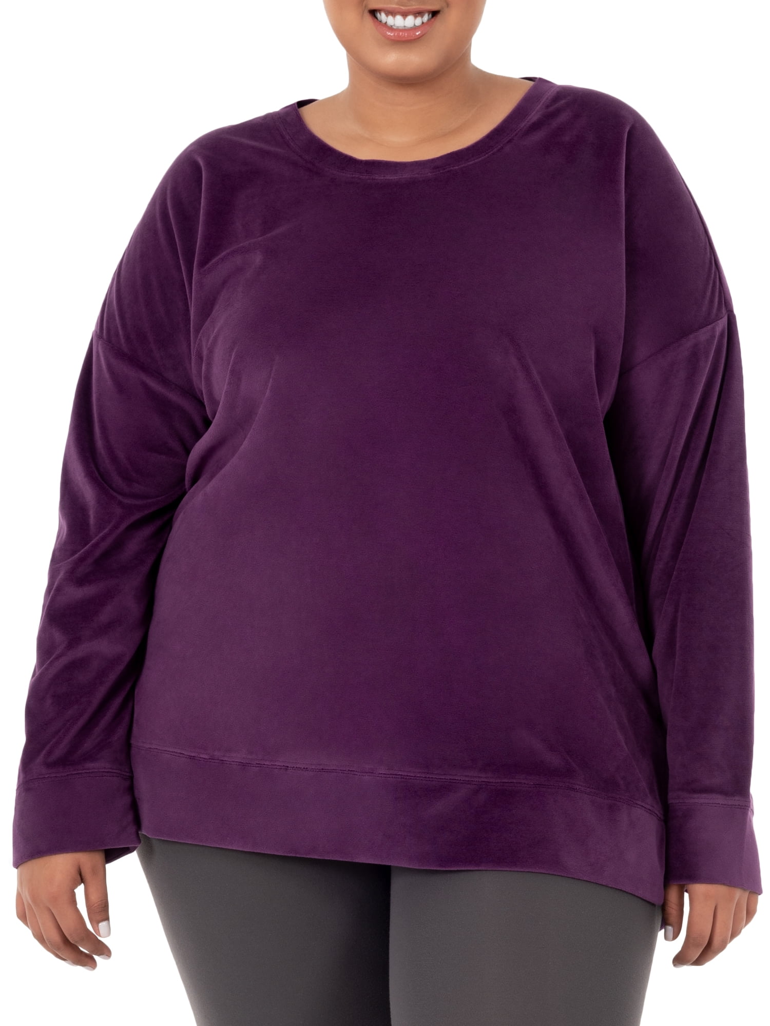 Athletic Works Athletic Works Women's Plus Size Velour Crew Neck Long