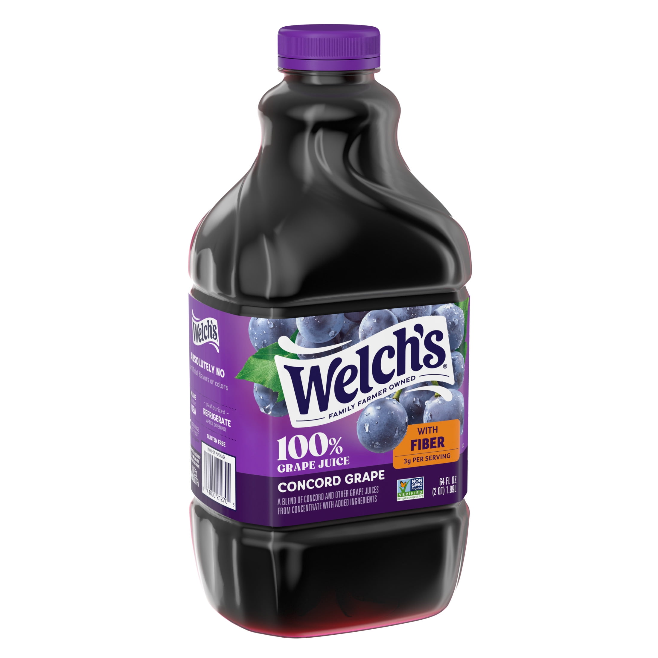 Welch's 100% Grape Juice with Fiber, Concord Grape, 64 fl oz Bottle