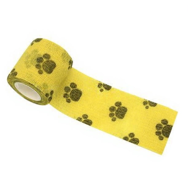 Vendaje autoadhesivo para patas de perro, de 5 cm x 4,5 m, con estampado de huellas de colores, no tejido, fácil de rasgar a mano.