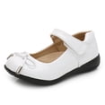 thumbnail image 2 of Xfvqtps Girls Mary Jane Dress Shoes Glossy Bow Strap Round Toe Flats Hook and Loop Soft Sole Non Slip Comfortable Breathable Performance Wedding Uniform Leather Casual Shoes White, 2 of 8