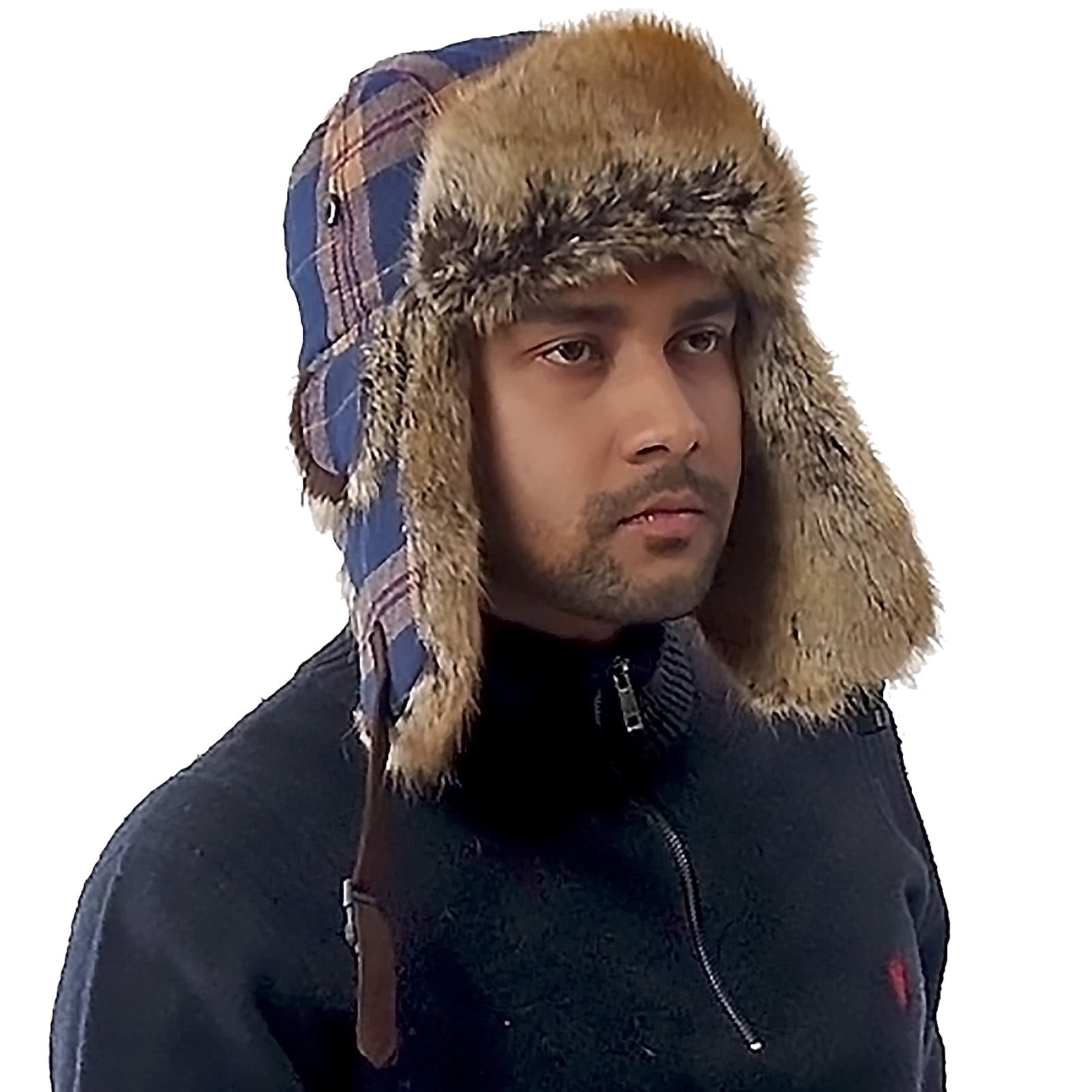 HEYANN Winter Trapper hat,Russian Ushanka Plaid Faux Fur Fuzzy for Men Women with Ear Flaps Eskimo Soviet Pilot Hat