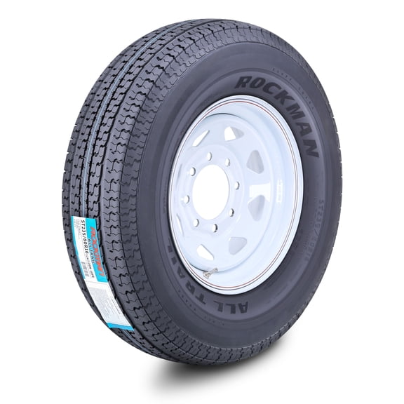 ROCKMAN Trailer Tire Wheel Assembly ST235/80R16 10-Ply E 124M 8 Lug on 6.5" PCD White Spoke Rim
