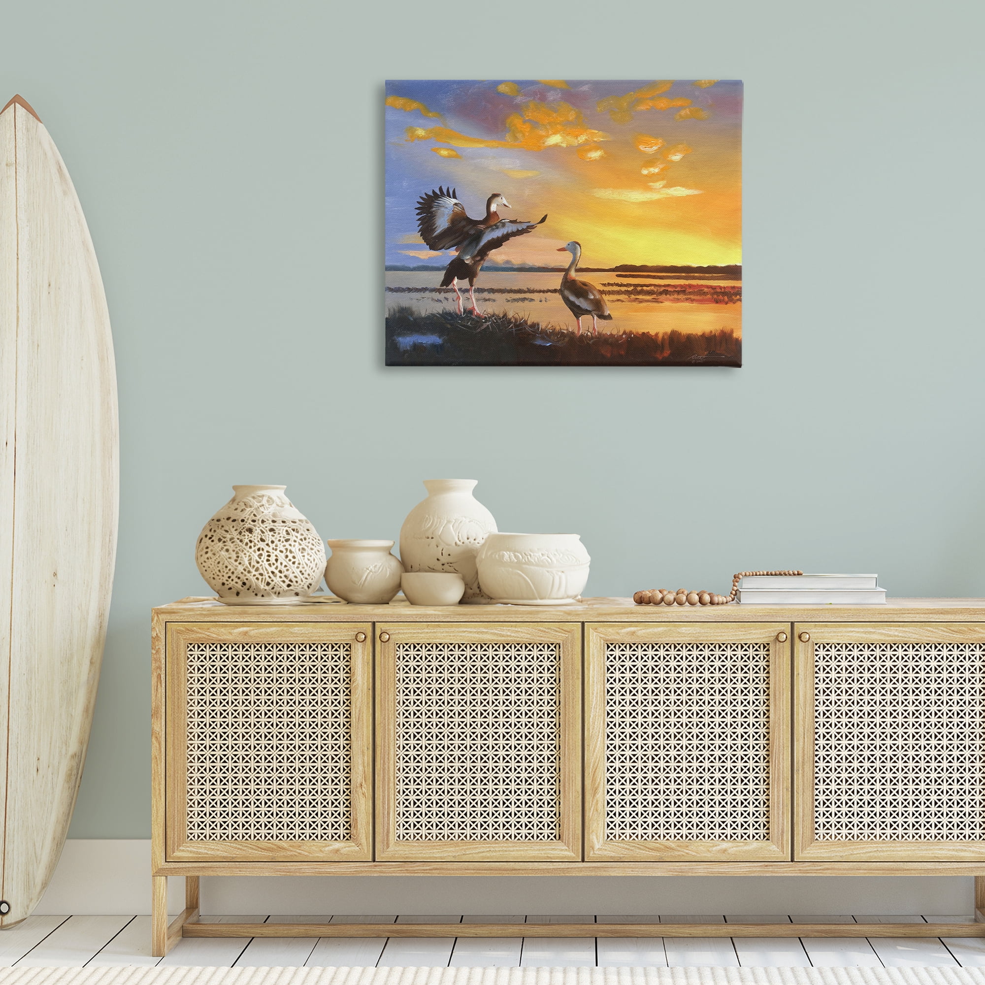 Stupell Industries Beach Birds at Sunset Animals & Insects Painting Gallery Wrapped Canvas Art Print Wall Art, 40 x 30